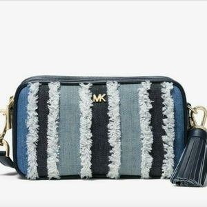 Michael Kors Frayed Denim Camera Bag Crossbody